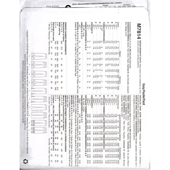 McCall's M7814 Misses 8 to 16 Embellished Pants Uncut Sewing Pattern New - Picture 2 of 2